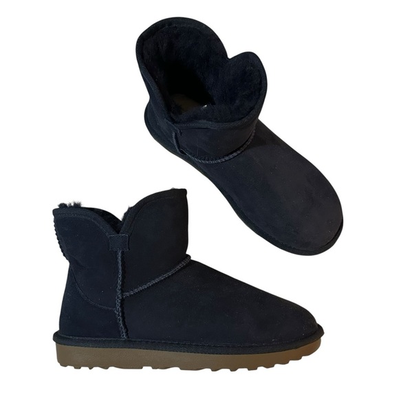 Cozy Navy Blue Mini Shearling Ankle Boots 6 - Picture 5 of 12